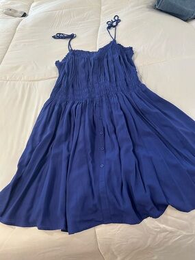 City Chic Cobalt Blue Smocked Sundress with Tie Straps